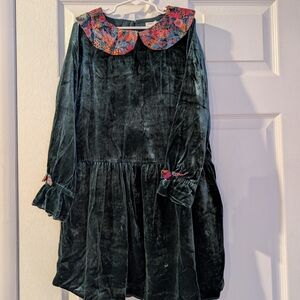 Gymboree Green Velvet Dress With Added Liberty Print Details